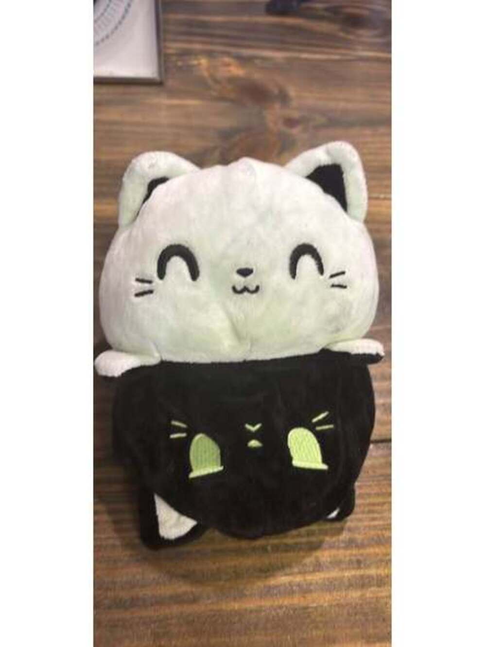 TeeTurtle Reversible Cat Plushie - Black and Mint Green